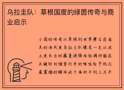 乌拉圭队：草根国度的绿茵传奇与商业启示